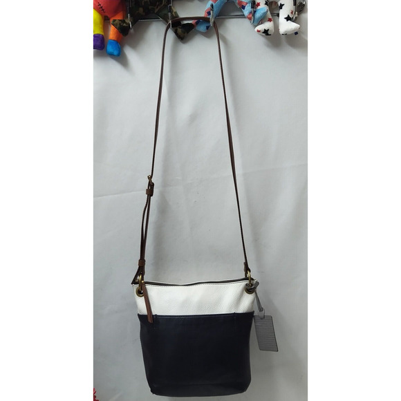 Fossil Colorblock Black White Pebbled Leather Zipper Closure Crossbody Bag - Picture 16 of 16